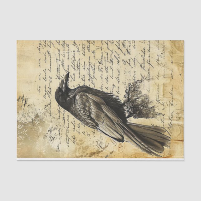 Viktorianische gotische Vintage Schrift Raven Deco Seidenpapier (Vorderseite)