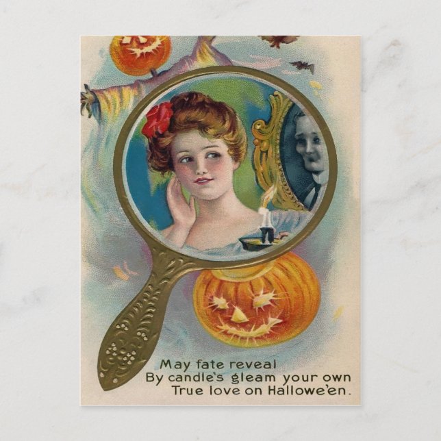 Viktorianische, graue Halloween Spiegelpostkarte Postkarte (Vorderseite)