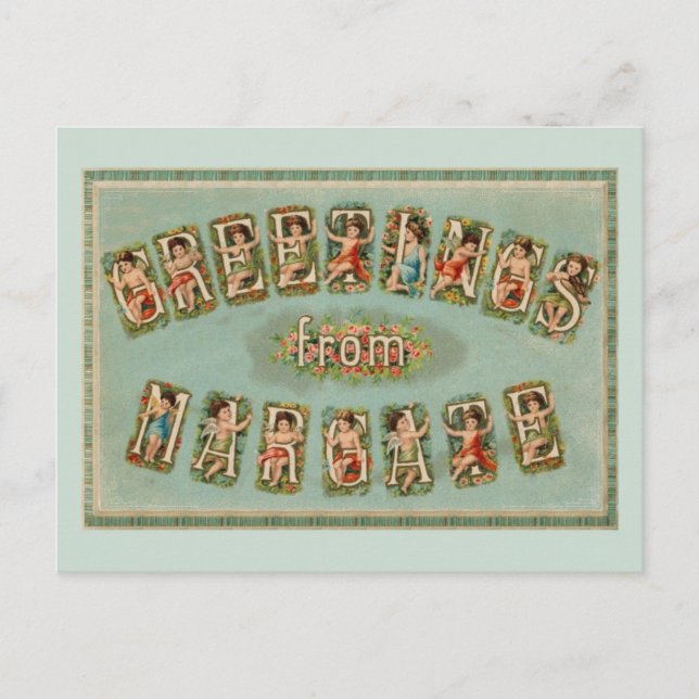 Viktorianische Grüße von Margate, Kirschen, Engeln Postkarte (Vorderseite)