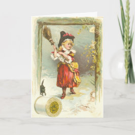 Viktorianische Halloweenkarte mit Girl-Hexe und Ka Karte