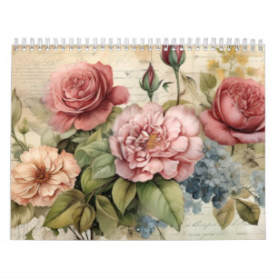Viktorianische handgemalte Blumen Kalender