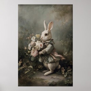Viktorianische Hasenjacke Blumenstrauß Druck, Oste Poster