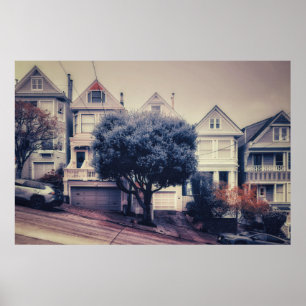 Viktorianische Häuser auf dem Hügel San Francisco Poster