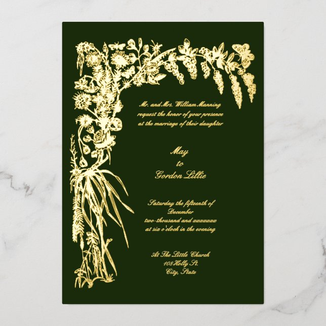 Viktorianische Hochzeit der Ära 1874 Folieneinladung (Vorderseite)