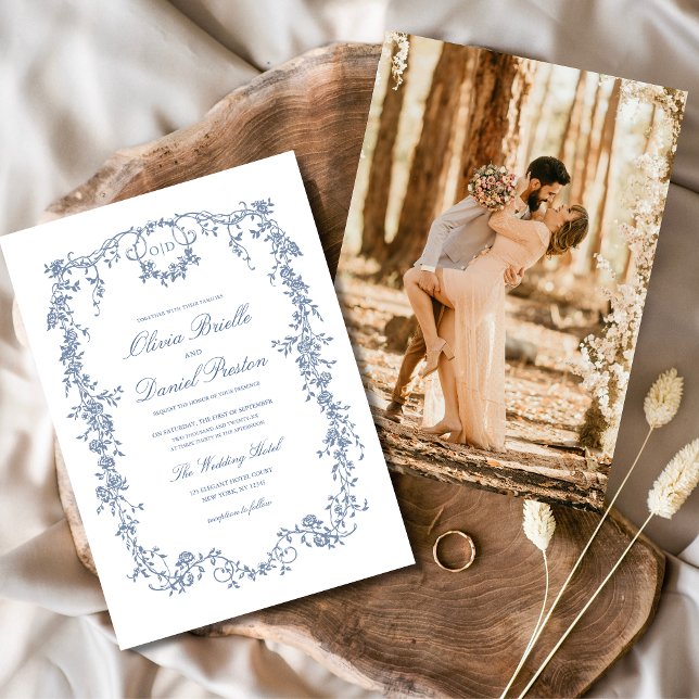 Viktorianische Hochzeit des Blue Foto Monogram Einladung (Von Creator hochgeladen)