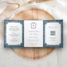 Viktorianische Hochzeit des Blue Katholic QR Code Dreifach Gefaltete Einladung