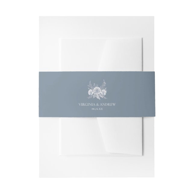 Viktorianische Hochzeit in Blau mit weißen Blume Einladungsbanderole (Vorderseite Beispiel)