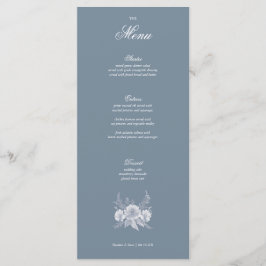 Viktorianische Hochzeit in Blau mit weißen Blume Menükarte