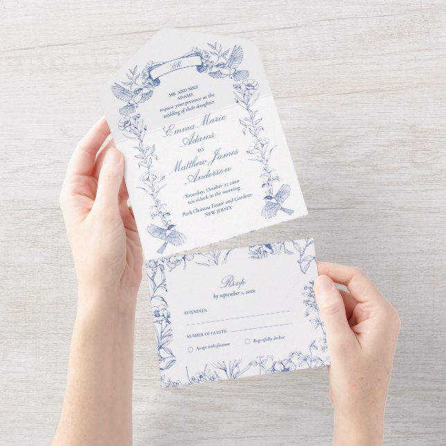Viktorianische Hochzeit von Blauwild All In One Einladung (Abreißen)