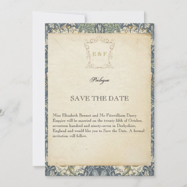 Viktorianische Hochzeitstil für Buchseite Das Datu Save The Date (Vorderseite)