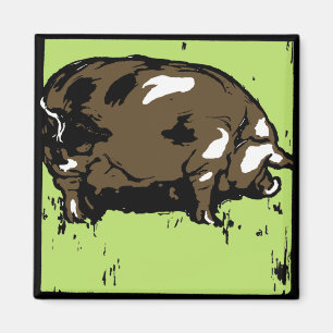 Viktorianische Holzschnitt-Bauernhoftiere Schweine Magnet