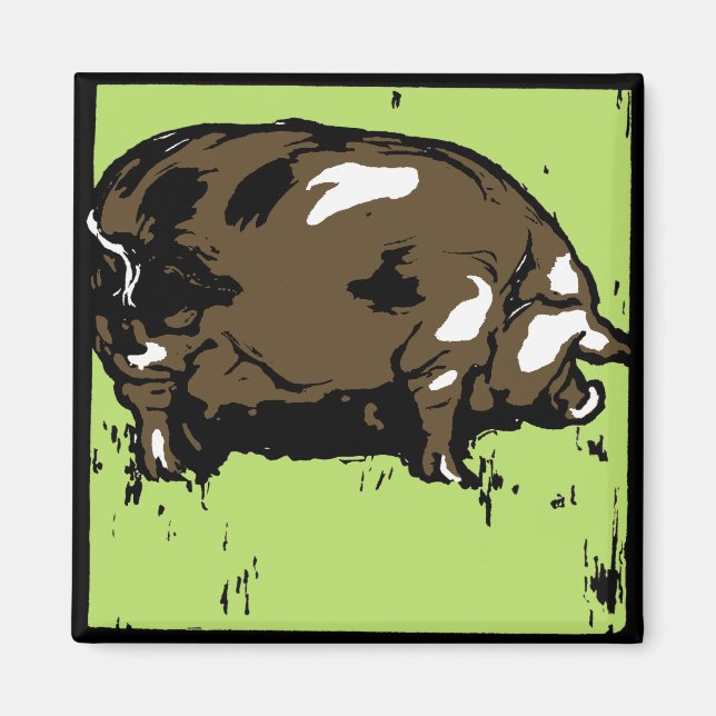 Viktorianische Holzschnitt-Bauernhoftiere Schweine Magnet (Vorne)