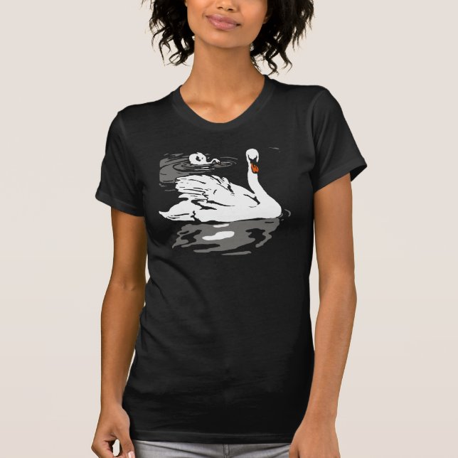 Viktorianische Holzschnitt-Schwäne auf T-Shirt (Vorderseite)