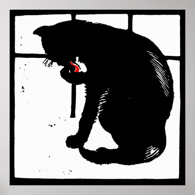 Viktorianische Holzschnitztiere Schwarze Katze Poster (Vorne)