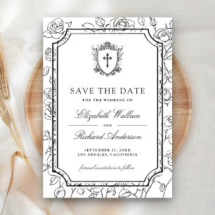 Viktorianische katholische Hochzeit in Schwarz-Wei Save The Date
