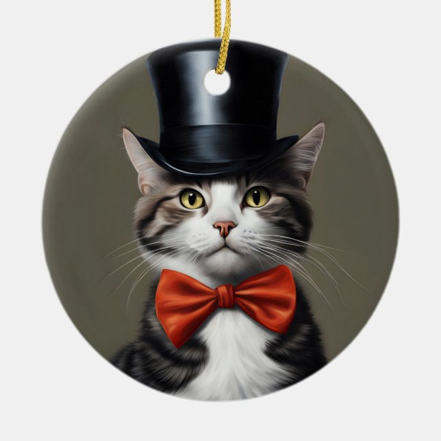 Viktorianische Katze Keramik Ornament (Vorne)
