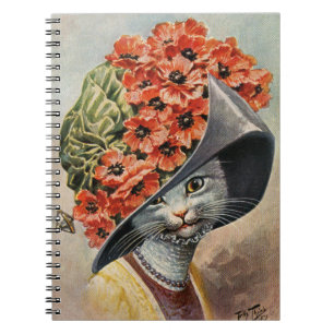 Viktorianische Katze mit Hat 3 Spiral Notebook Notizblock