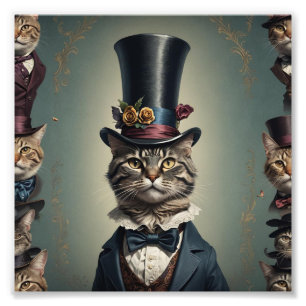 Viktorianische Katze mit Tophat Fotodruck