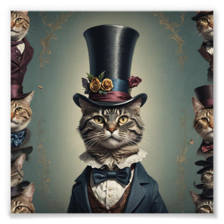 Viktorianische Katze mit Tophat Fotodruck