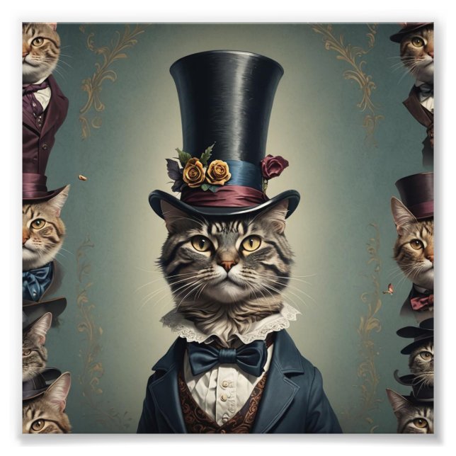 Viktorianische Katze mit Tophat Fotodruck (Vorne)