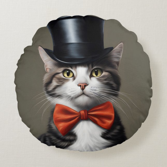 Viktorianische Katze Rundes Kissen (Vorderseite)