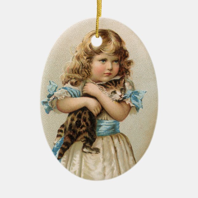 Viktorianische Katzen-Weihnachtsverzierung Keramikornament (Vorne)