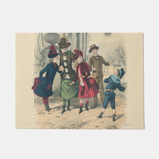 Viktorianische Kinder Mode Niedlich Illustration Fußmatte (Vorderseite)