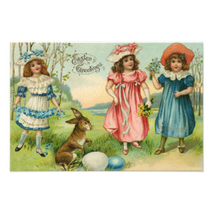 Viktorianische Kinder Ostern Bunny Cfarbene Ei Fotodruck