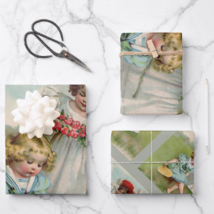 Viktorianische Kinder Uralter Sommer Mädchen Garte Geschenkpapier Set