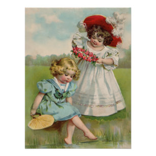 Viktorianische Kinder Uralter Sommer Mädchen Garte Poster