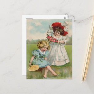 Viktorianische Kinder Uralter Sommer Mädchen Garte Postkarte
