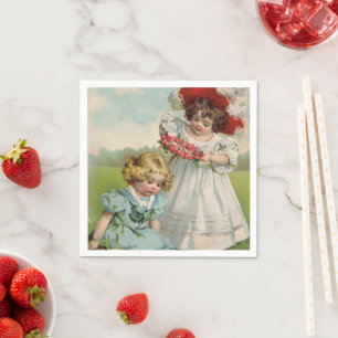 Viktorianische Kinder Uralter Sommer Mädchen Garte Serviette