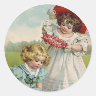 Viktorianische Kinder Vintage Sommer Mädchen Garte Runder Aufkleber