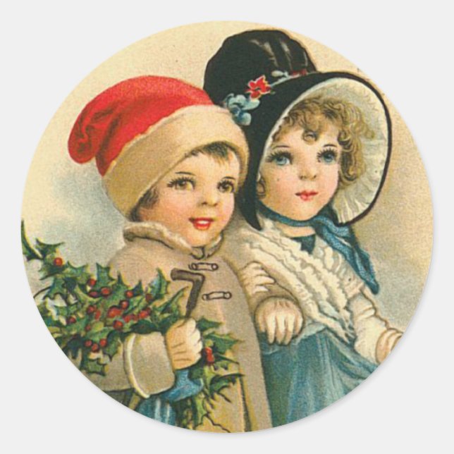 Viktorianische Kinder Weihnachtsaufkleber Runder Aufkleber (Vorderseite)