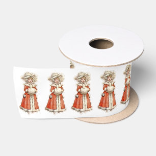 Viktorianische Kinderpapierpuppe Winterrot niedlic Satinband