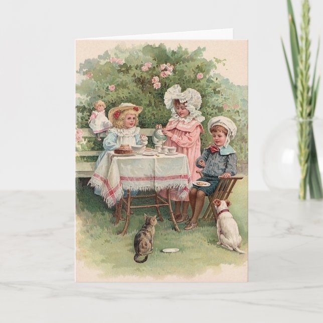 Viktorianische Kindertee-Party-Anmerkungs-Karte Karte (Vorderseite)