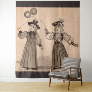 Viktorianische kleine Mädchen mit Ballons Wandteppich