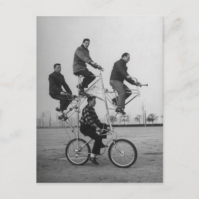 Viktorianische komische Stuntmen Fahrrad fahren Postkarte (Vorderseite)