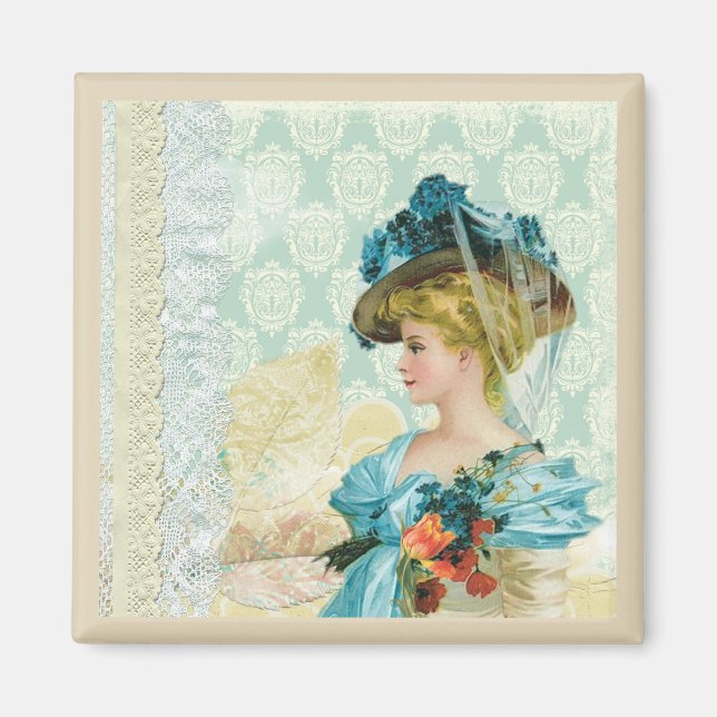 Viktorianische Lady Art Collage Magnet (Vorne)
