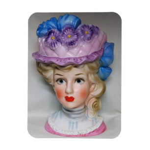 Viktorianische Lady Head Vase Pink & Lila Blumenha Magnet