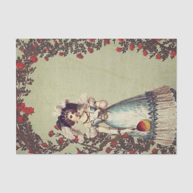 Viktorianische Lady im Rote Rose Garden mit Fan Seidenpapier (Vorderseite)