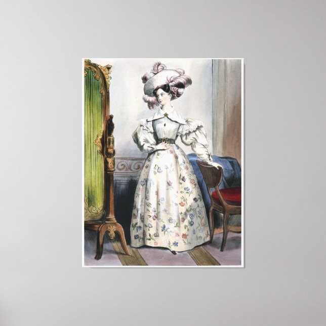 Viktorianische Lady in Floral Skirt - Elegant Vint Leinwanddruck (Vorderseite)
