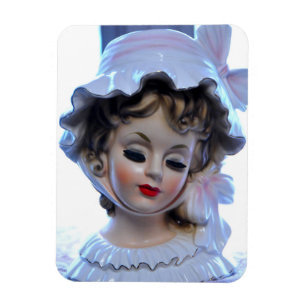 Viktorianische Lady in Ruffled Bonnet Head Vase Gi Magnet