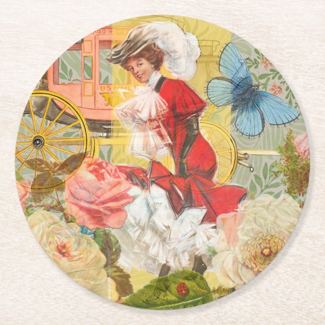 Viktorianische Lady Woman Fun Carriage Runder Pappuntersetzer (Vorderseite)
