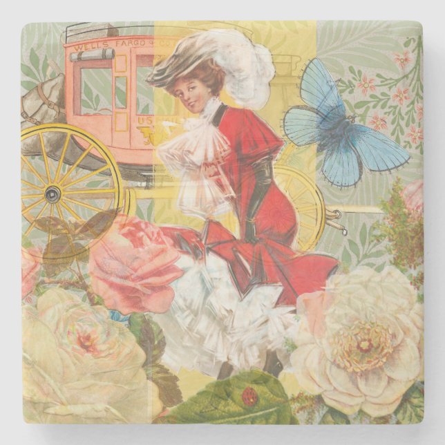 Viktorianische Lady Woman Fun Carriage Steinuntersetzer (Vorderseite)
