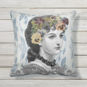 Viktorianische Lady Woman Stiefmütterchen auf Band Kissen