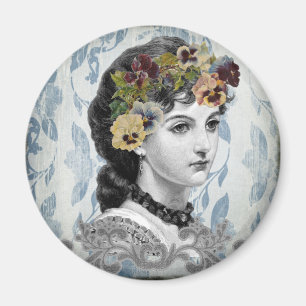 Viktorianische Lady Woman Stiefmütterchen auf Band Magnet