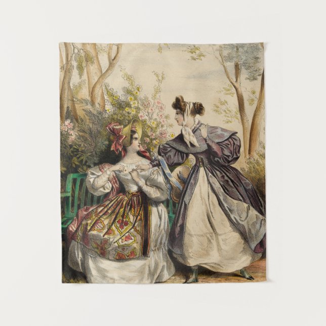 Viktorianische Ladys in Garden Conversation - Vint Wandteppich (Vorderseite)