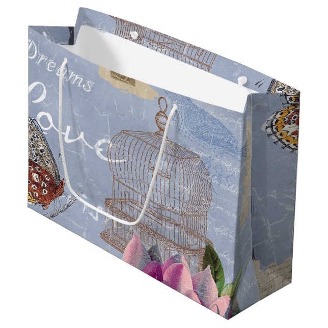 Viktorianische Liebe Gedanken Träume Butterfly Bir Große Geschenktüte (Vorderseite Schrägansicht)