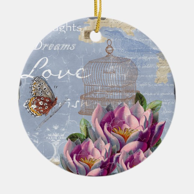 Viktorianische Liebe Gedanken Träume Butterfly Bir Keramik Ornament (Vorne)